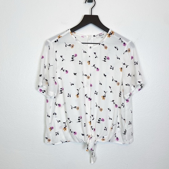 Madewell Button-Back Tie Tee Sweet Blossoms White Floral Cropped J8906 - Picture 3 of 6